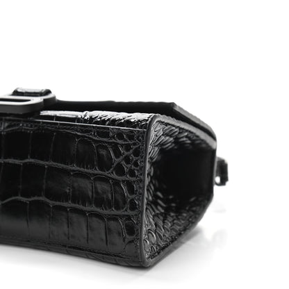 Balenciaga Shiny Calfskin Monochrome Crocodile Embossed Hourglass Top Handle Bag XS Black 12 of 12