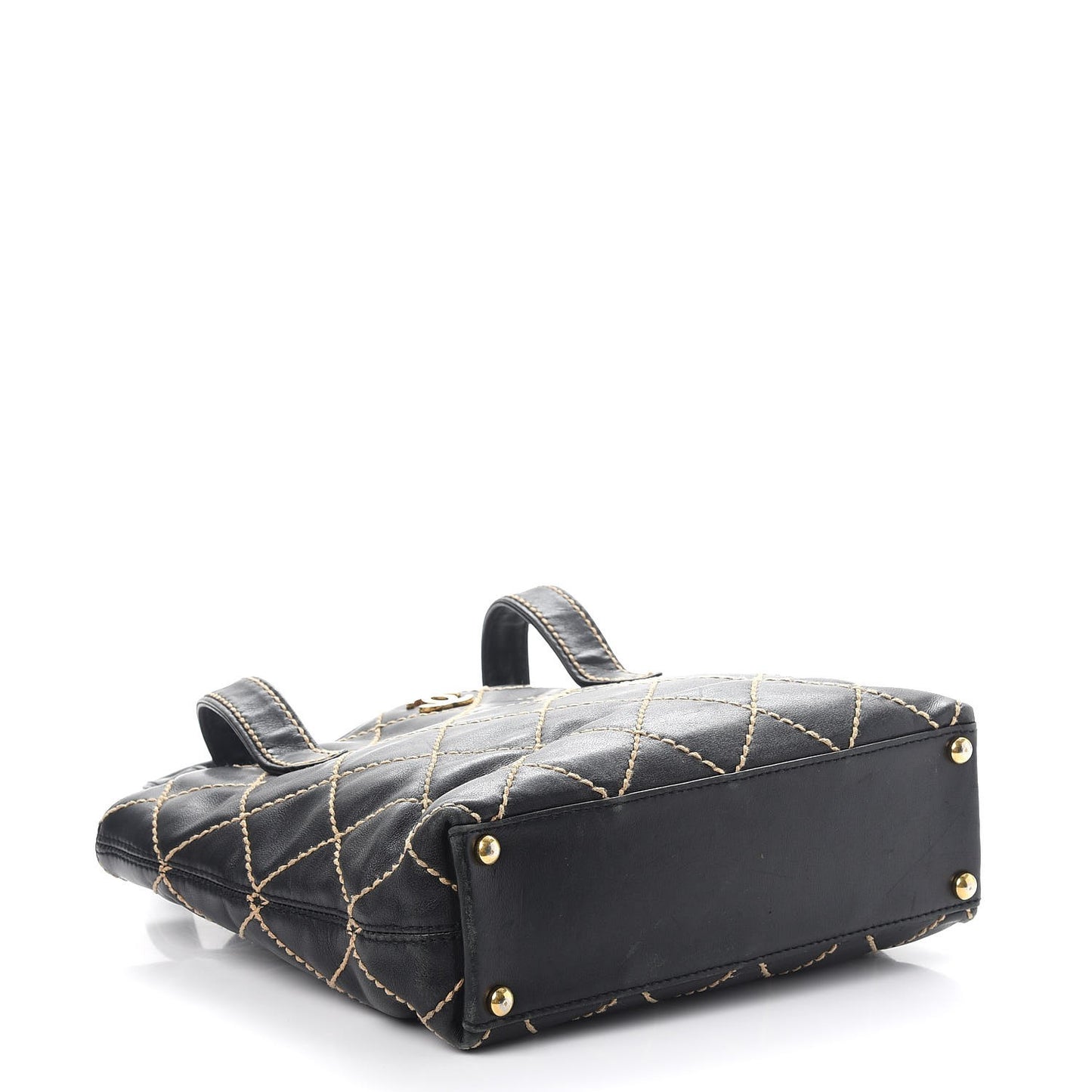 Calfskin Contrast Stitch Surpique Tote Black