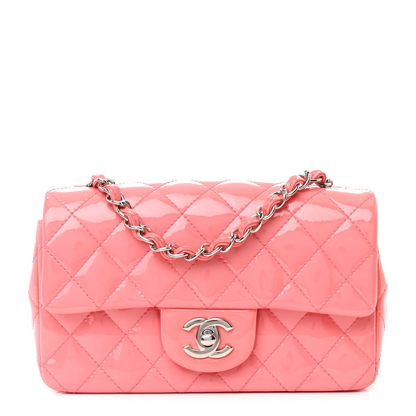 Patent Calfskin Quilted Mini Rectangular Flap Pink