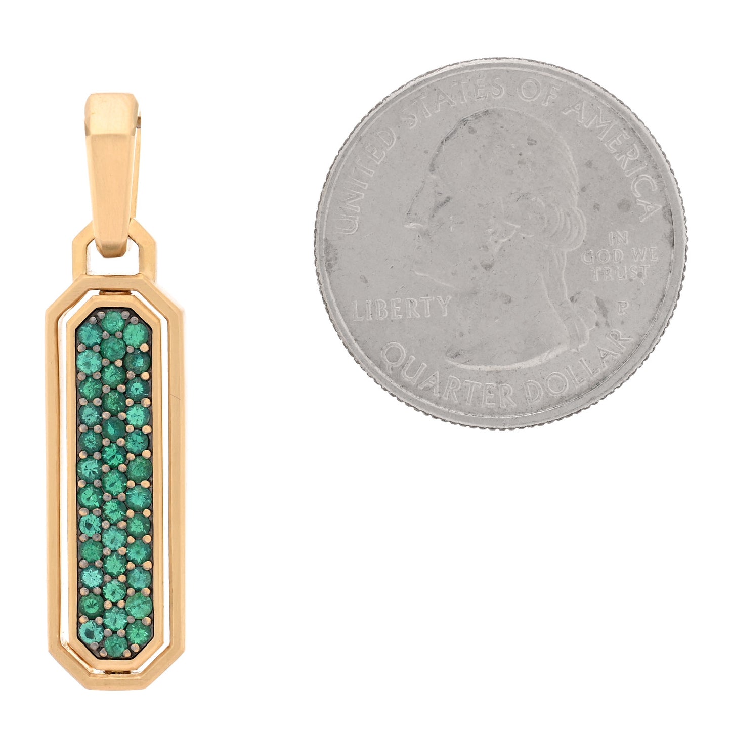 18K Yellow Gold Emerald Malachite Streamline Amulet Pendant