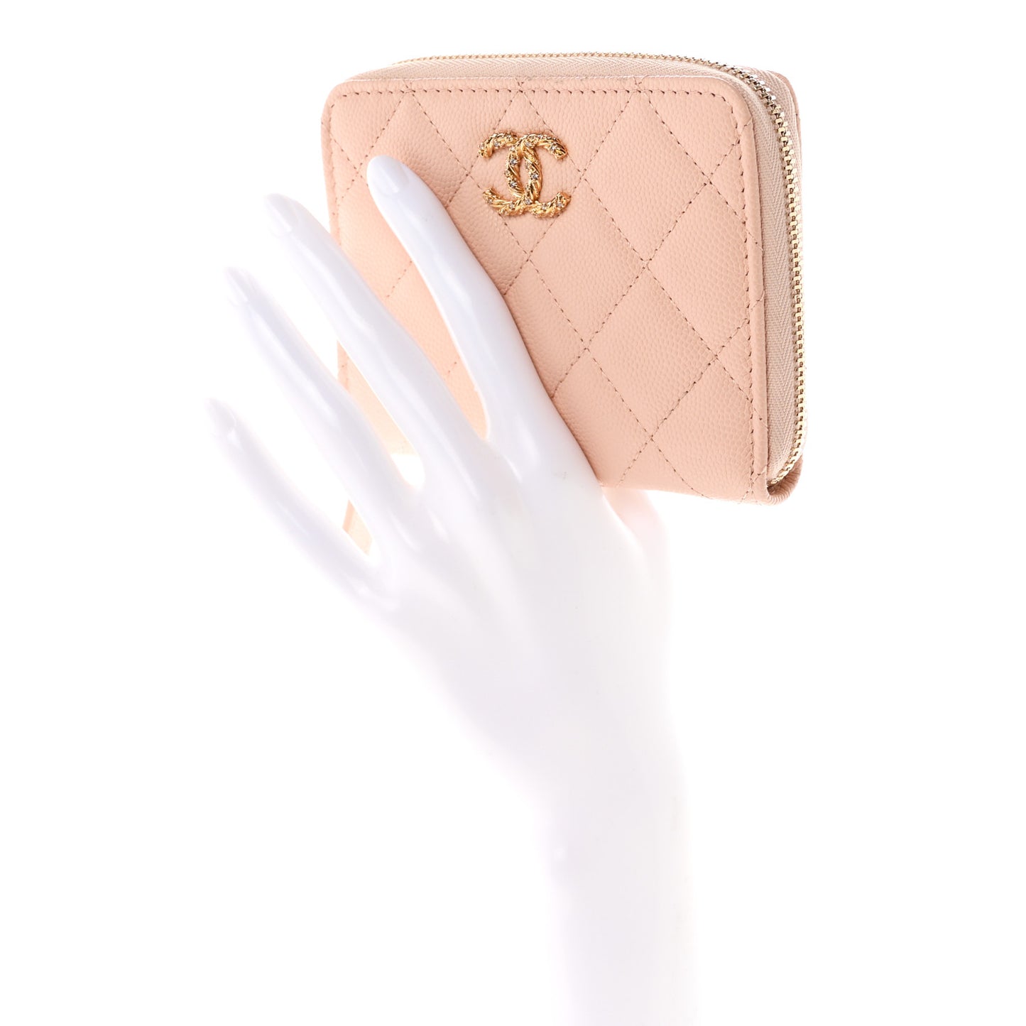 Caviar Crystal Quilted CC Zip Coin Purse Light Pink