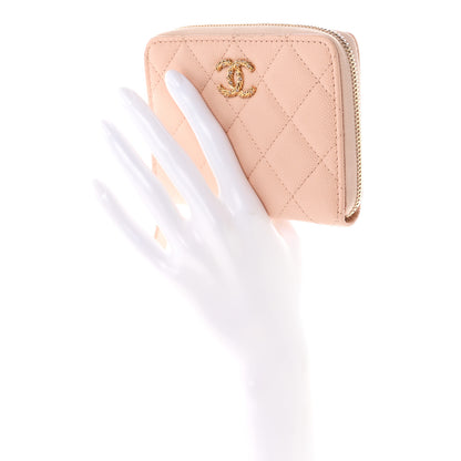 Chanel Caviar Crystal Quilted CC Zip Coin Purse Light Pink 2 of 9