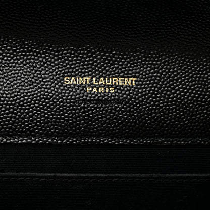 Saint Laurent Grain De Poudre Matelasse Chevron Monogram Envelope Clutch Black 6 of 8