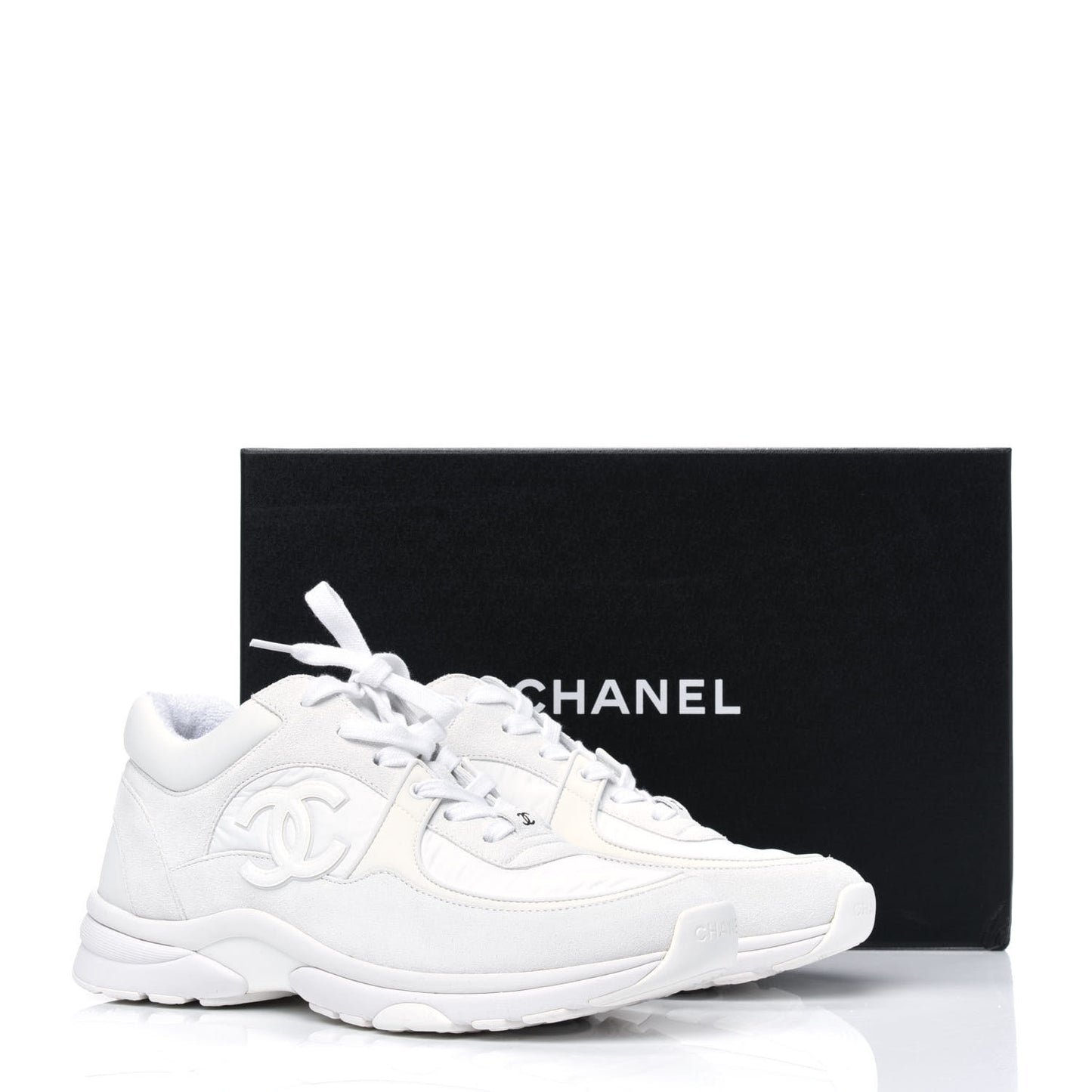 Suede Calfskin Fabric CC Sneakers 38.5 White