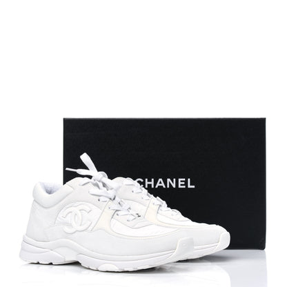Chanel Suede Calfskin Fabric CC Sneakers 38.5 White 9 of 9