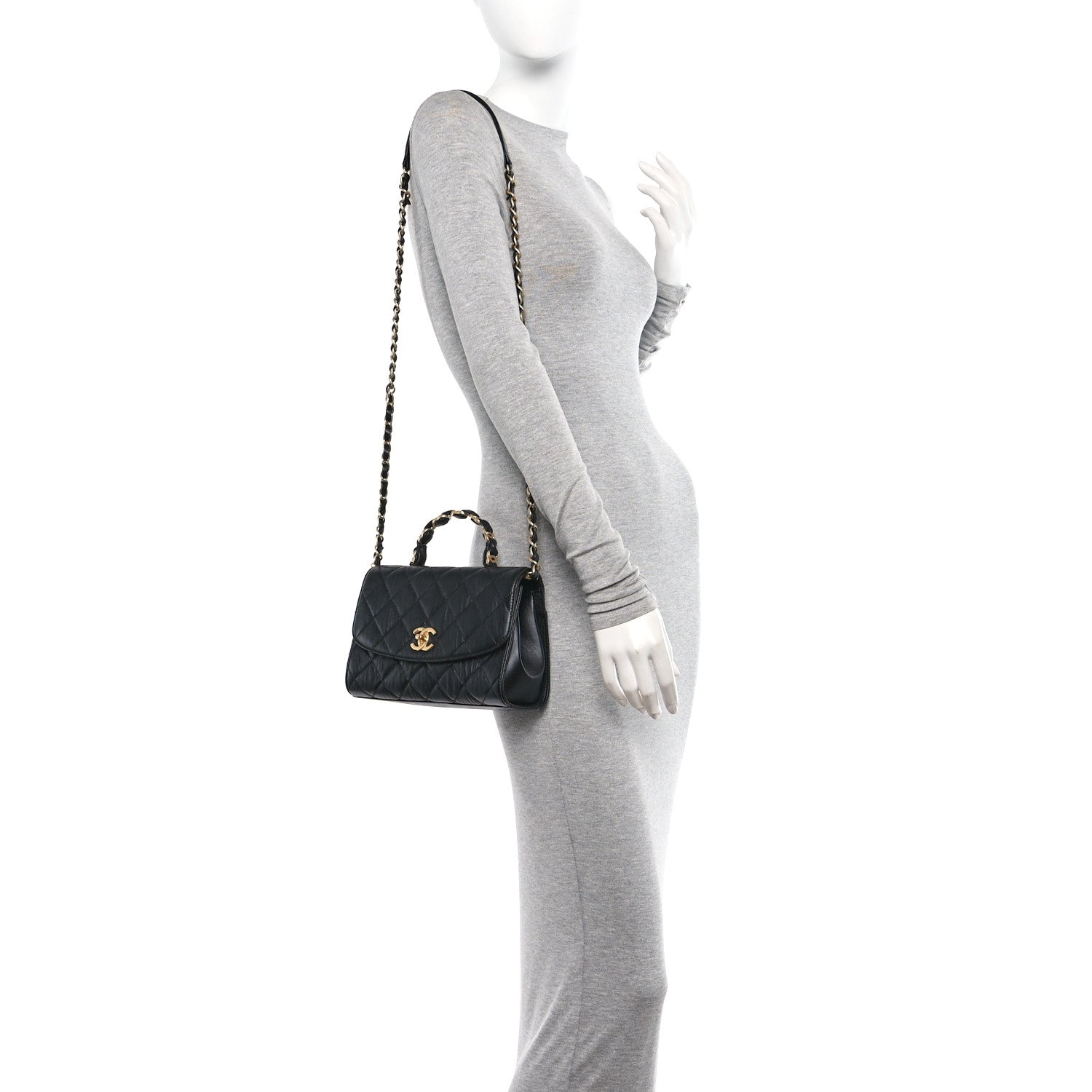 Chanel Crumpled Lambskin Quilted Small CC Links Top Handle Flap Black 2 of 11