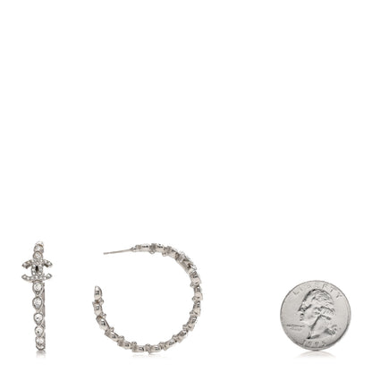 Chanel Metal Crystal CC Hoop Earrings Silver 2 of 4