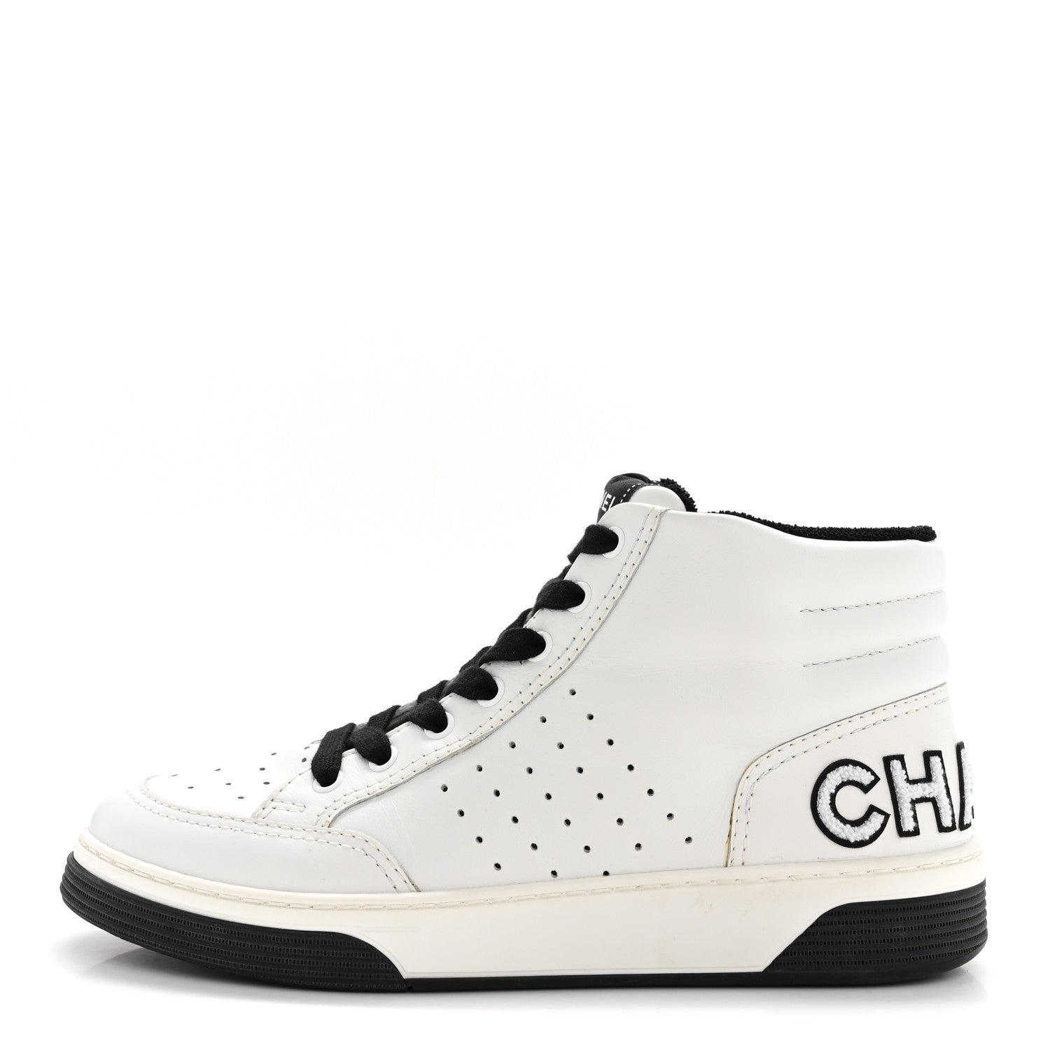 Chanel Calfskin Womens Logo High Top Sneakers 40 Black White 2 of 22