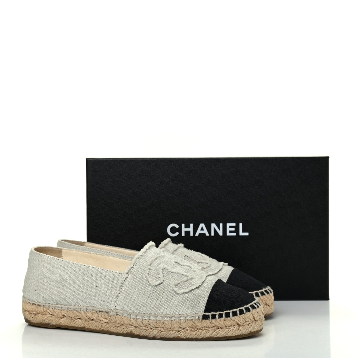 Chanel Linen CC Espadrilles 38 Beige Black 14 of 14