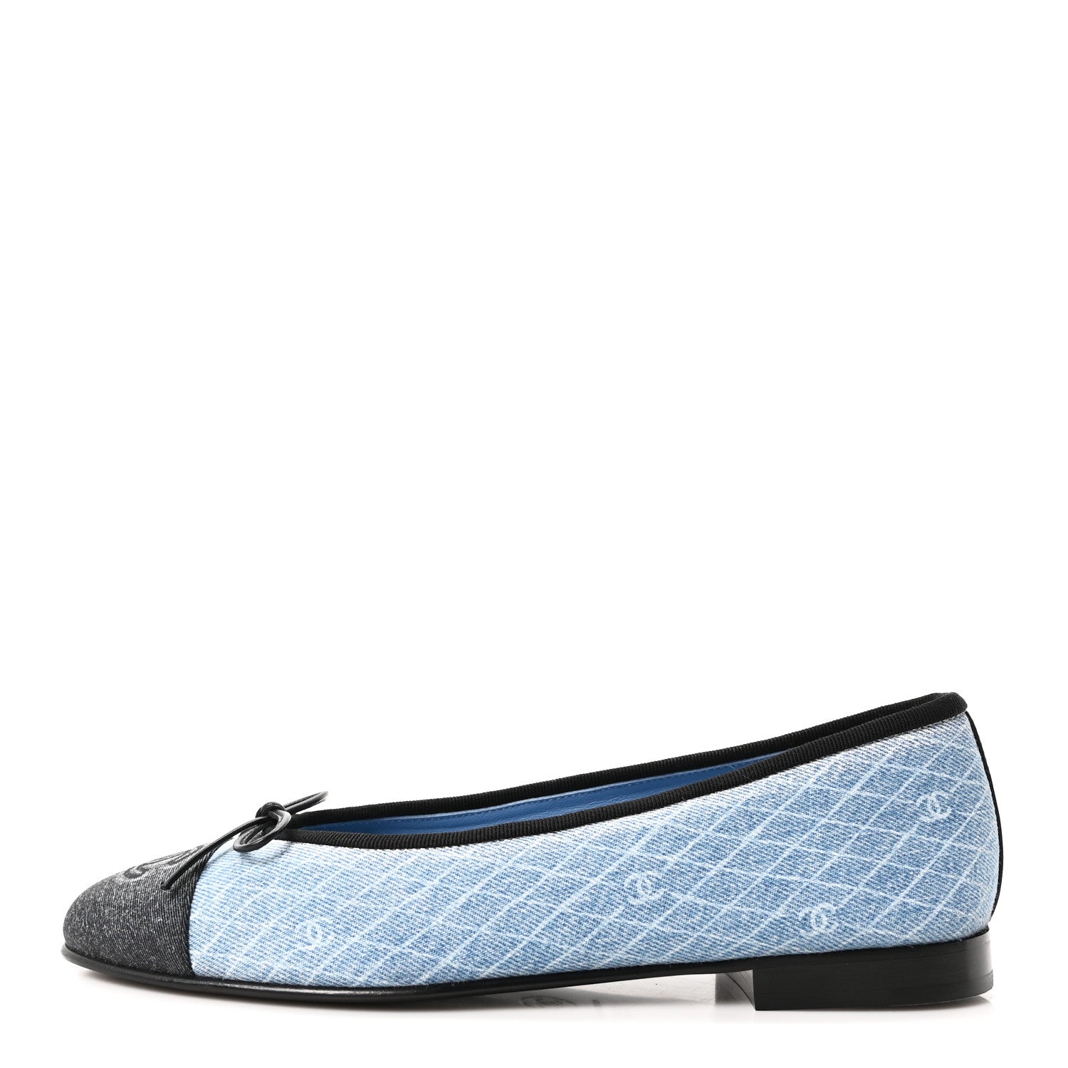 Chanel Denim Printed Quilt CC Cap Toe Ballerina Flats 37.5 Light Blue Dark Grey 1 of 10