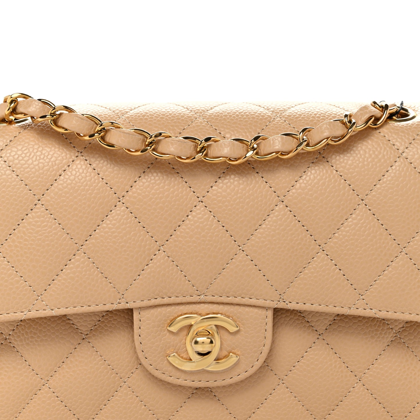 Caviar Quilted Small Double Flap Beige