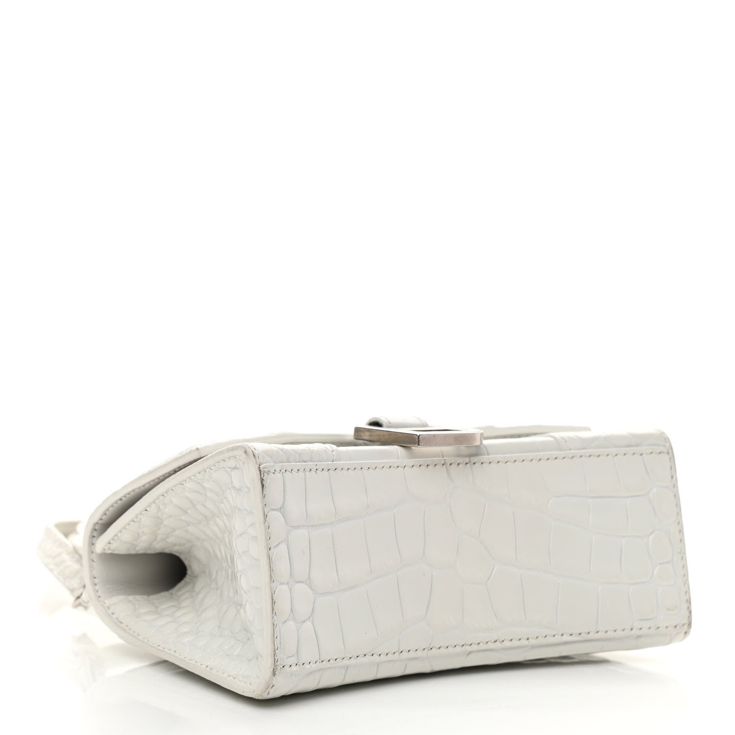 Balenciaga Shiny Calfskin Crocodile Embossed Hourglass Top Handle Bag XS White 4 of 13