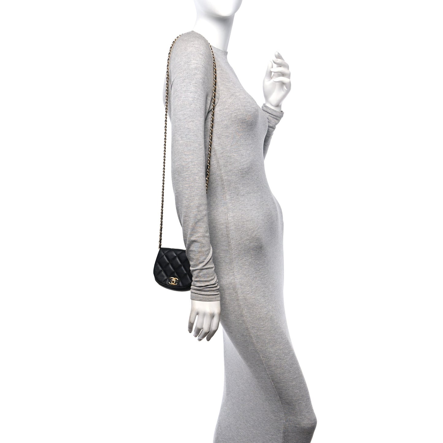 Calfskin Quilted Mini Coco Mail Clutch with Chain Black