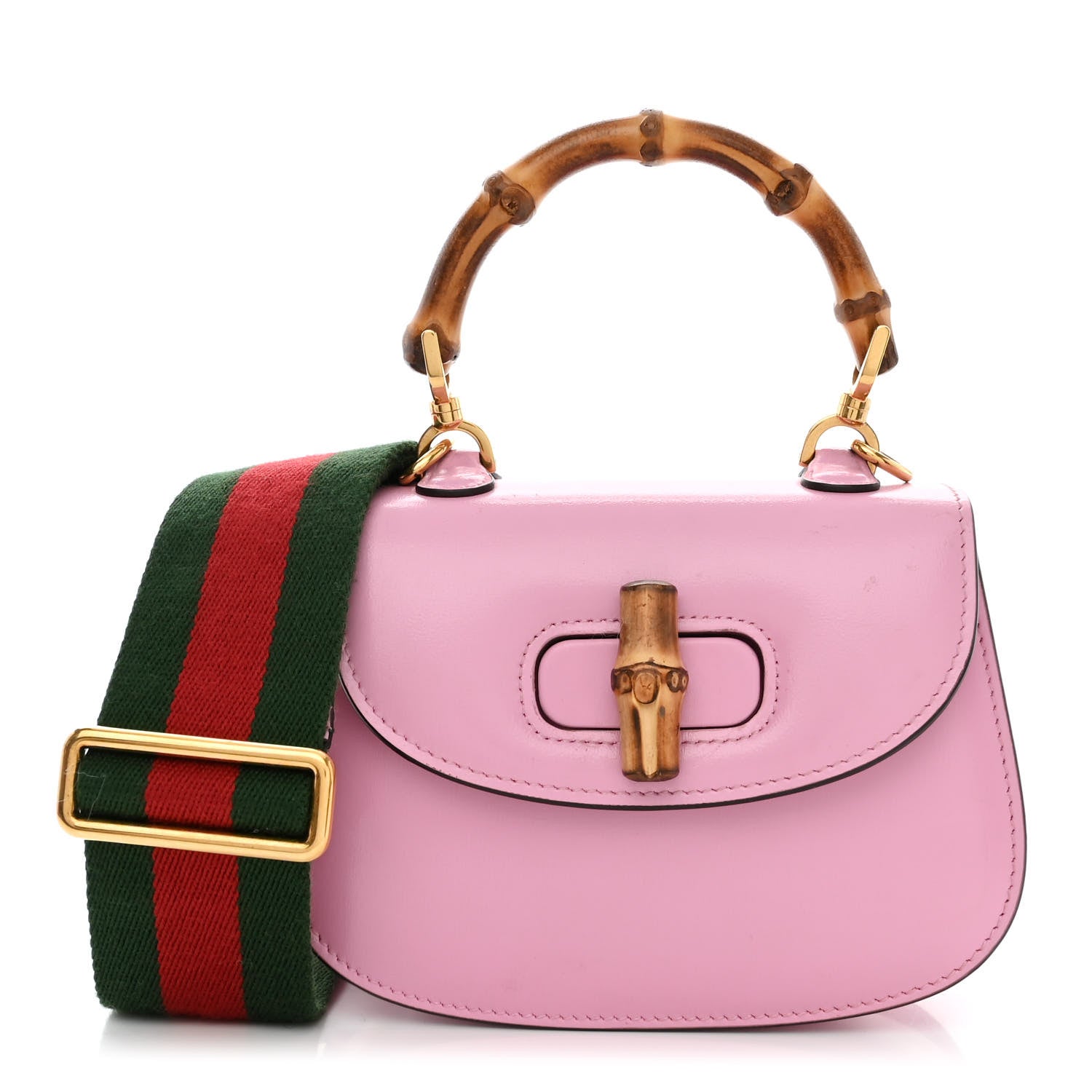 Gucci Boarded Dyana Lux Calfskin Web Mini Bamboo 1947 Top Handle Bag Nice Pink 1 of 20