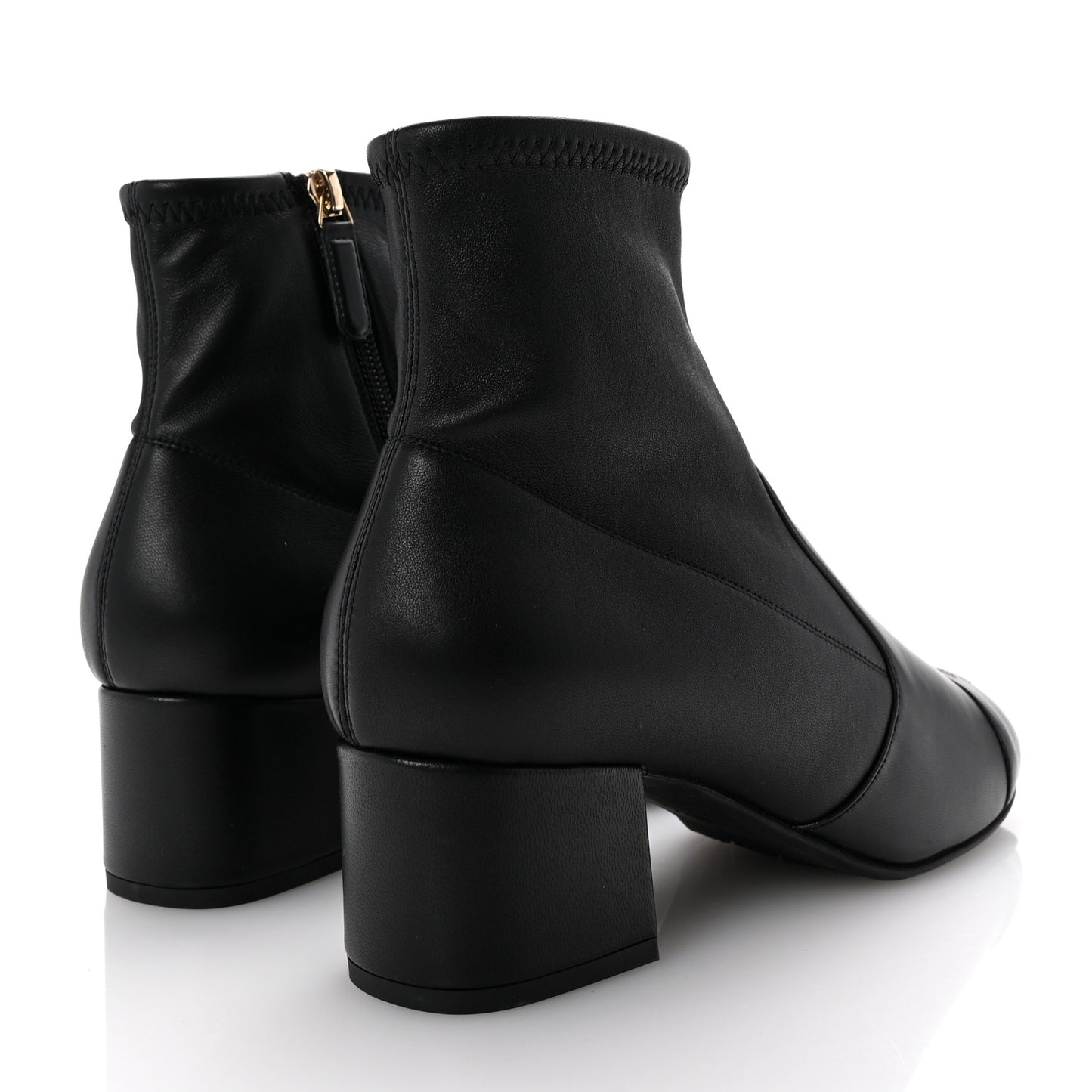 Stretch Lambskin Cap Toe CC Short Boots 37.5 Black