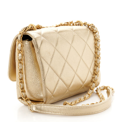 Chanel Metallic Lambskin Quilted Mini CC Crystal Logo Chain Flap Gold 3 of 10