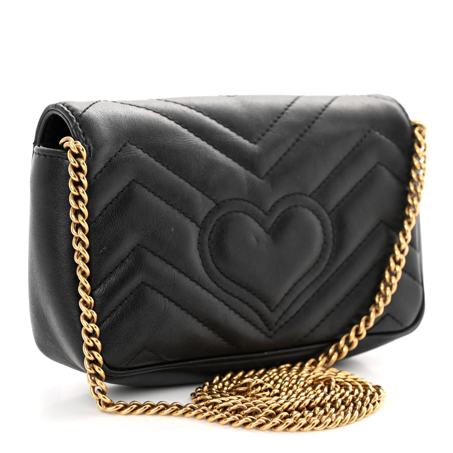Gucci Calfskin Matelasse Super Mini GG Marmont Shoulder Bag Black 3 of 11