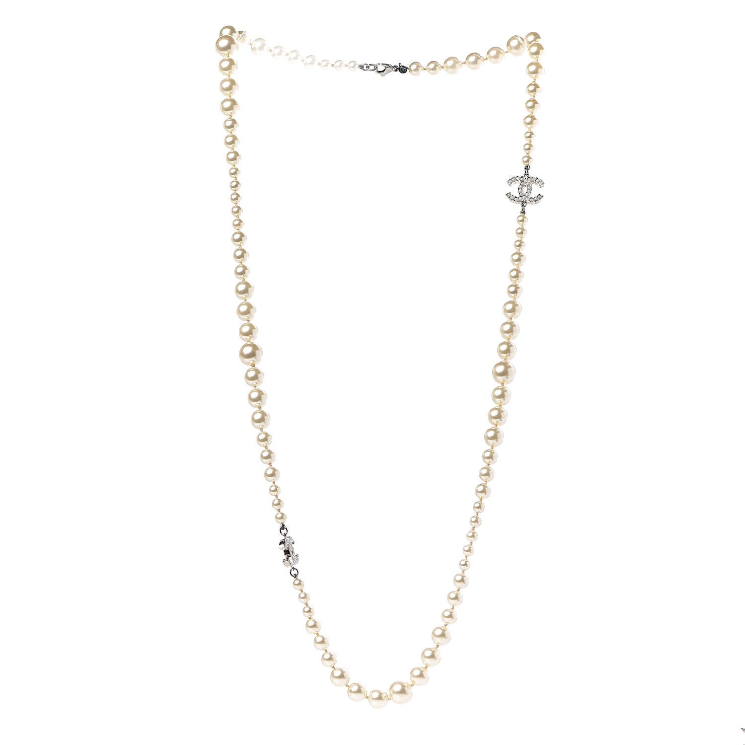 Chanel Graduated Pearl CC Long Necklace Silver 3 of 6