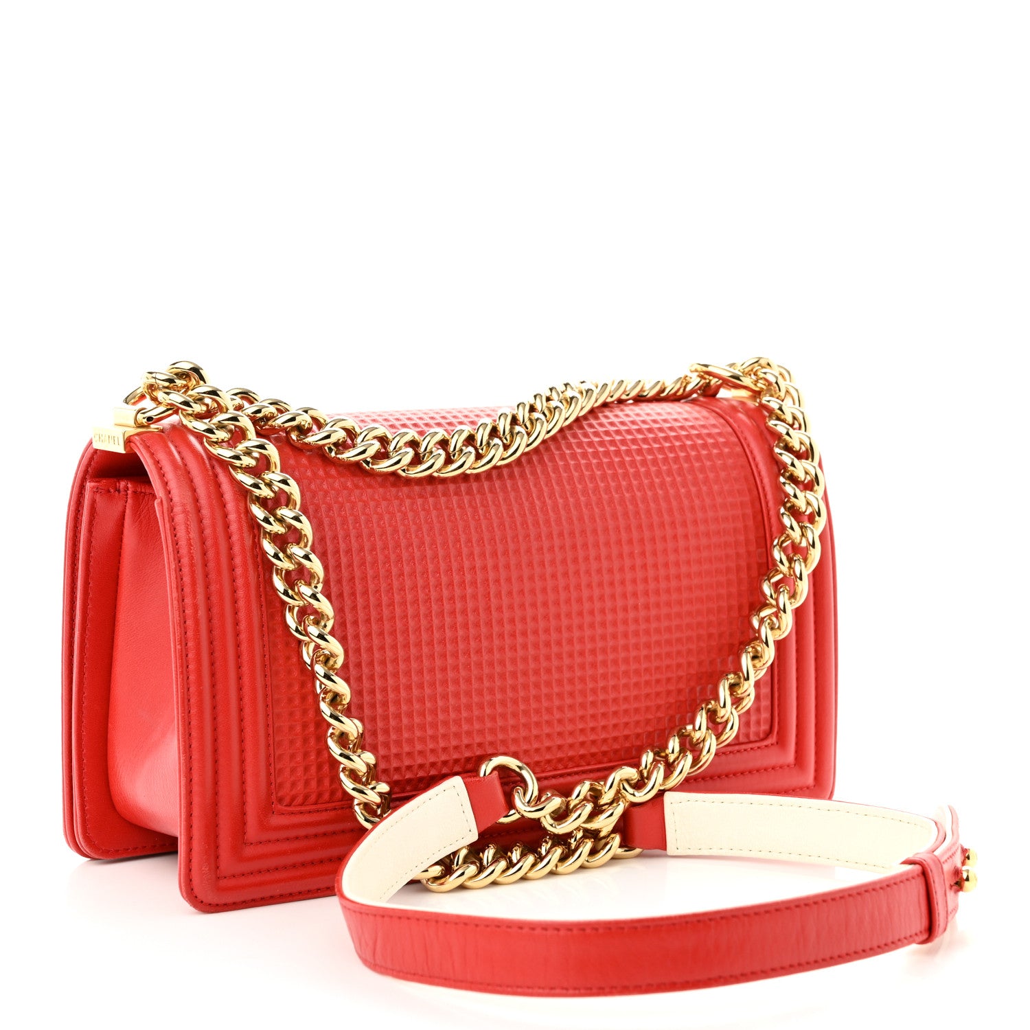 Chanel Lambskin Embossed Medium Boy Cube Flap Red 4 of 11