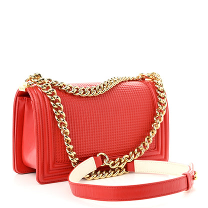 Chanel Lambskin Embossed Medium Boy Cube Flap Red 4 of 11