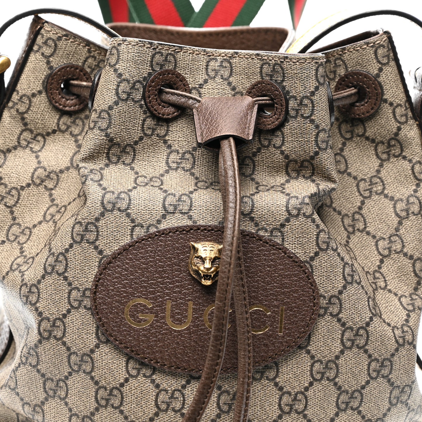 GG Supreme Monogram Neo Vintage Drawstring Bucket Backpack Beige New Acero Crop