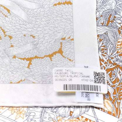 Hermes Silk Faubourg Tropical Scarf 90 Sepia White Caramel 3 of 4