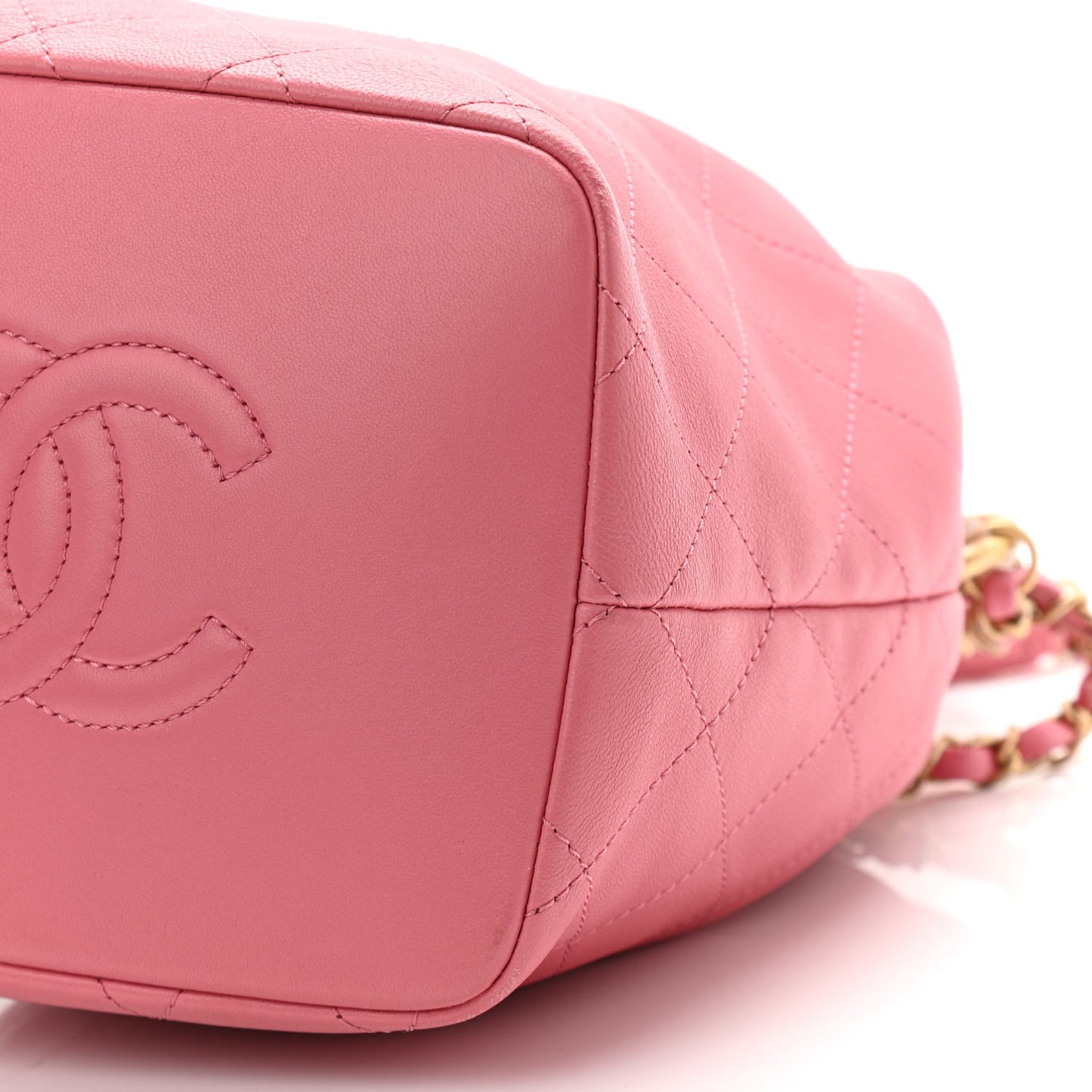 Lambskin Quilted Antique Signs Drawstring Bag Pink