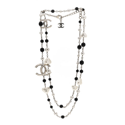 Chanel Pearl Bead Heart CC Long Necklace Gold Black 2 of 3
