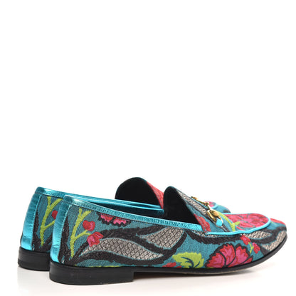 Gucci Floral Jacquard Horsebit Womens Jordaan Loafers 39 Turquoise 4 of 8