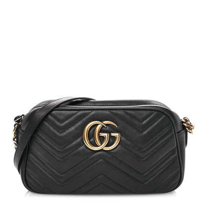 Gucci Calfskin Matelasse Small GG Marmont Chain Shoulder Bag Black 1 of 11