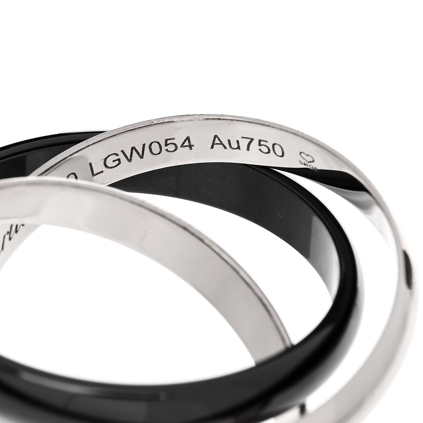 18K White Gold Black Ceramic Trinity Ring 60 9