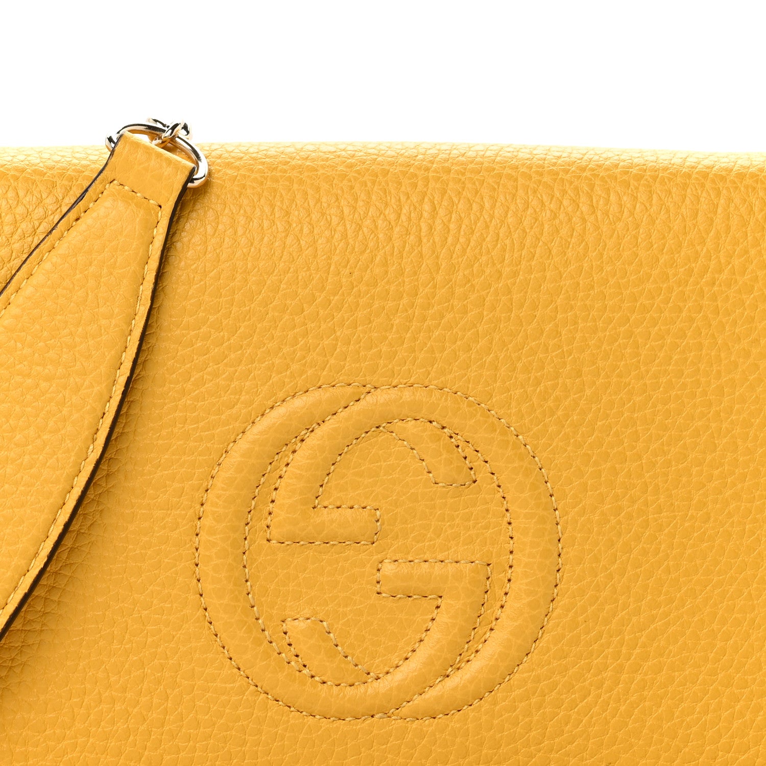 Gucci Pebbled Calfskin Soho Wallet on Chain New Buttercup 7 of 11