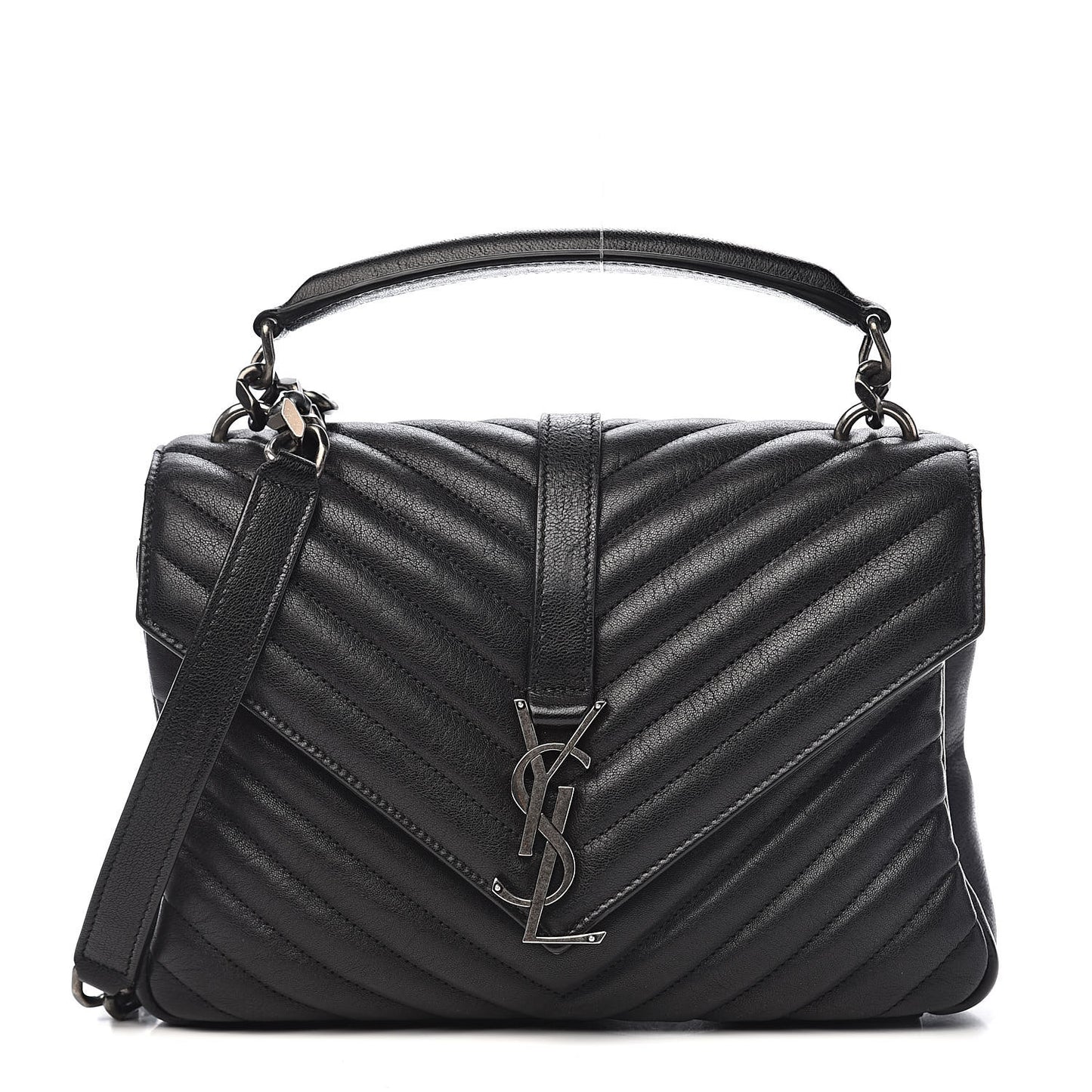 Sheepskin Matelasse Chevron Monogram Medium College Bag Black