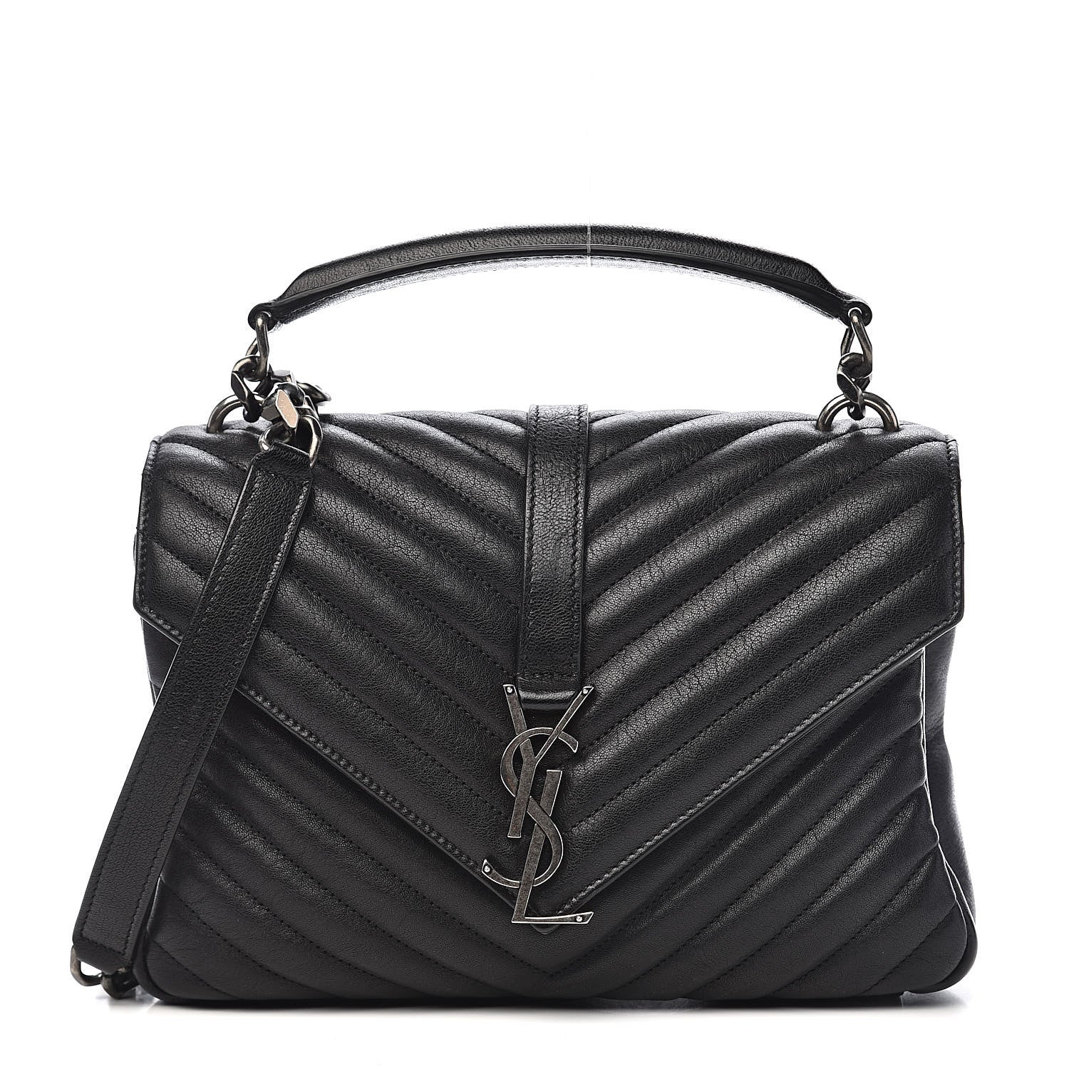 Saint Laurent Sheepskin Matelasse Chevron Monogram Medium College Bag Black 1 of 11