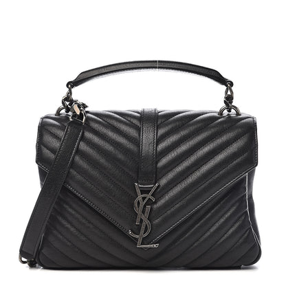 Saint Laurent Sheepskin Matelasse Chevron Monogram Medium College Bag Black 1 of 11