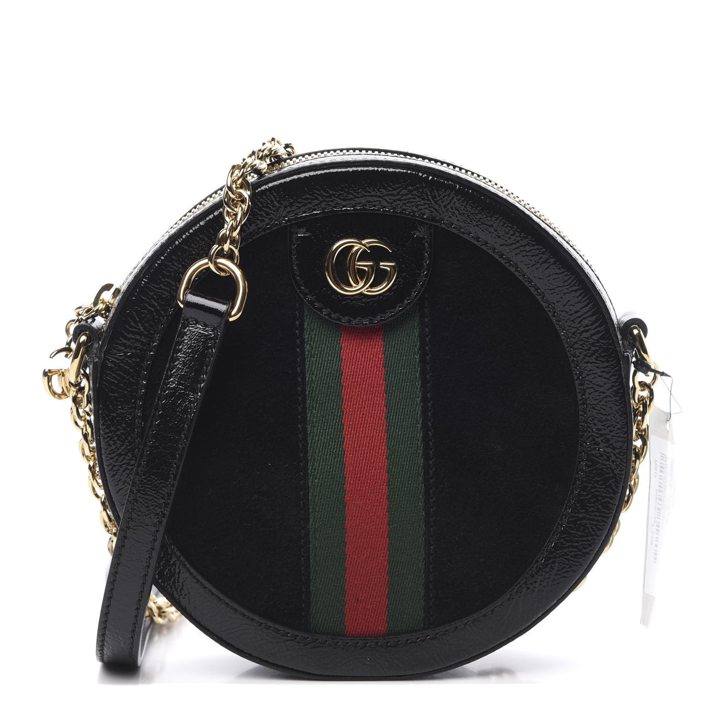 Suede Patent Web Mini Ophidia Round Shoulder Bag Black