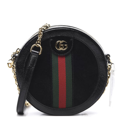Gucci Suede Patent Web Mini Ophidia Round Shoulder Bag Black 1 of 11