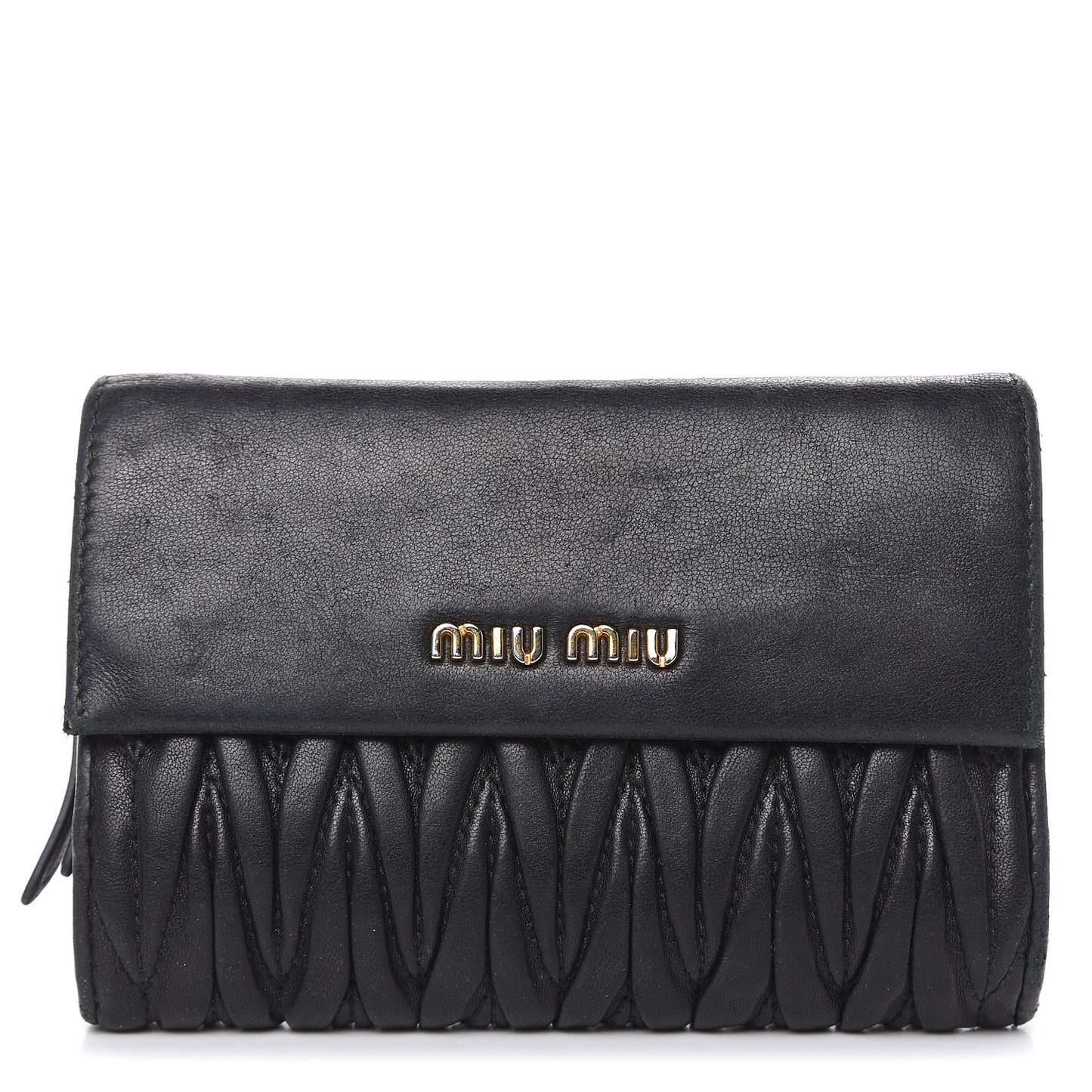 Nappa Matelasse Tri-Fold Flap Wallet Black