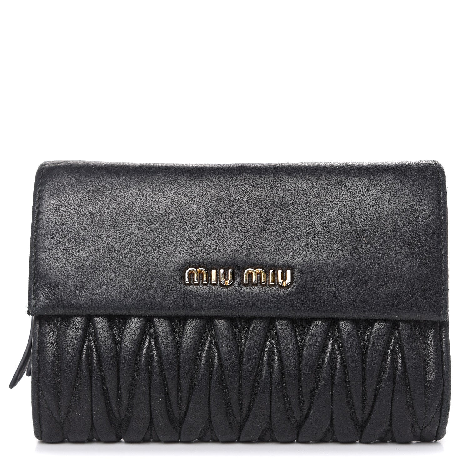 Miu Miu Nappa Matelasse Tri-Fold Flap Wallet Black 1 of 21