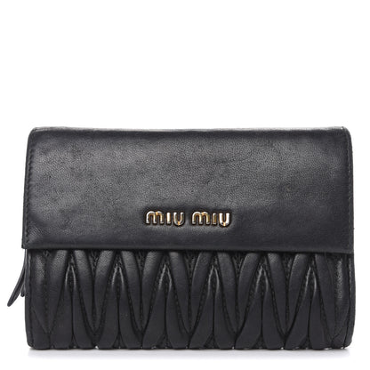 Miu Miu Nappa Matelasse Tri-Fold Flap Wallet Black 1 of 21