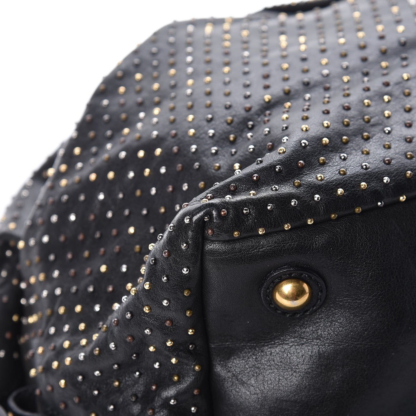 Calfskin Rock Studded Easy Sac Black