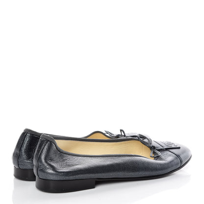 Chanel Metallic Calfskin Cap Toe CC Ballerina Flats 40 Dark Silver 4 of 15