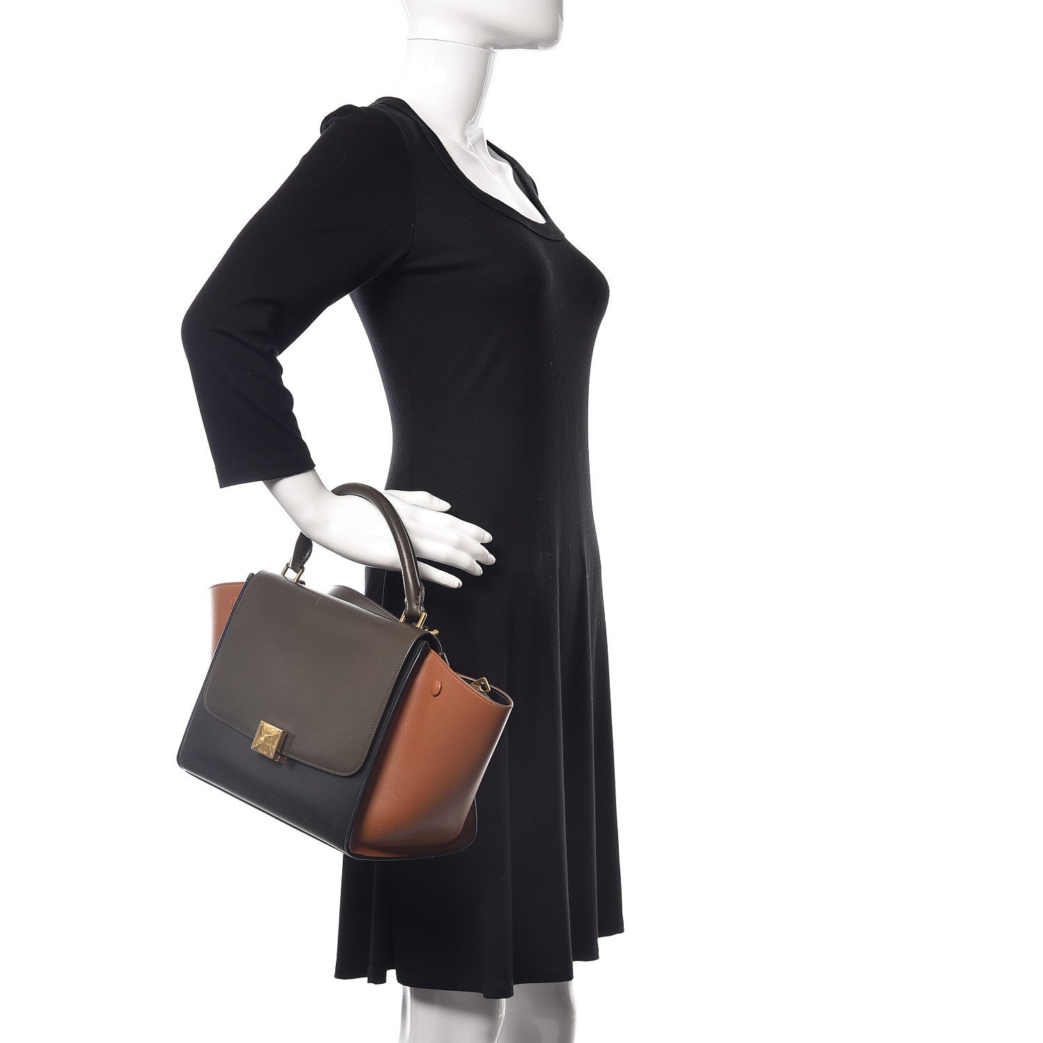 Celine Satin Calfskin Small Tri-Color Trapeze Khaki 2 of 19