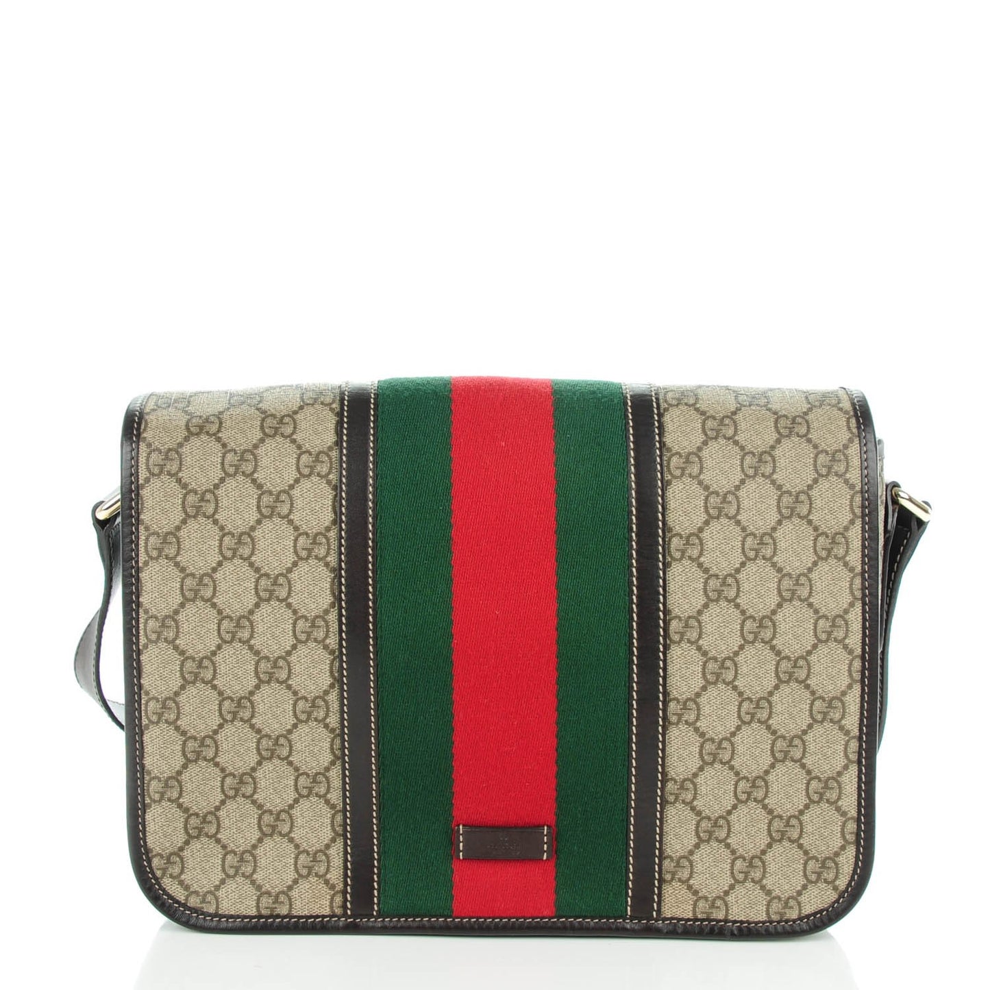 GG Plus Monogram Web Medium Flap Messenger Beige Dark Brown