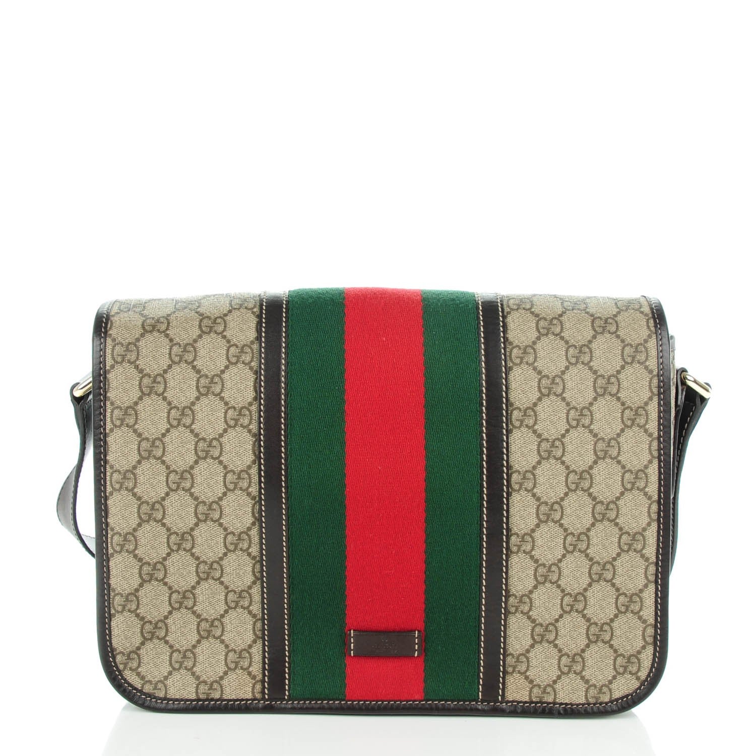 Gucci GG Plus Monogram Web Medium Flap Messenger Beige Dark Brown 1 of 7
