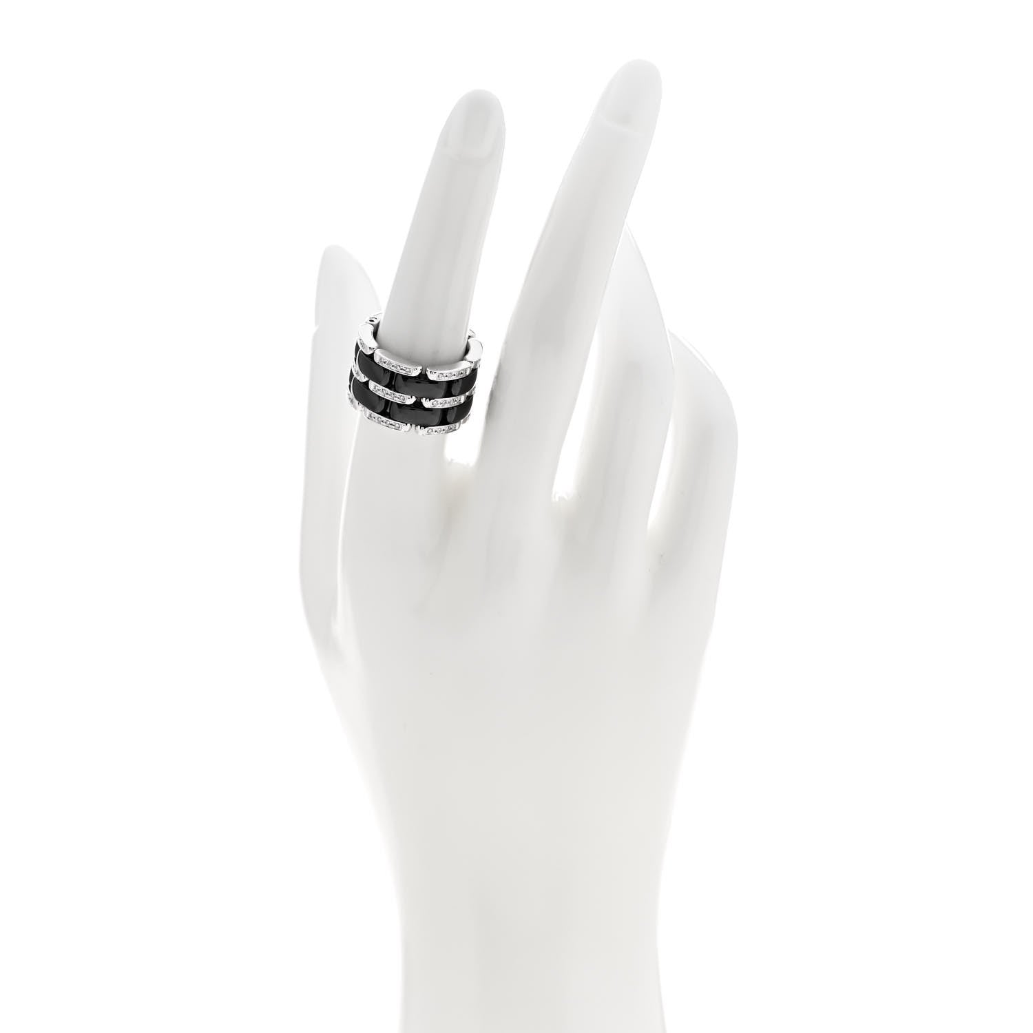 Chanel 18K White Gold Ceramic Diamond Large Ultra Ring 53 6.25 Black 2 of 5
