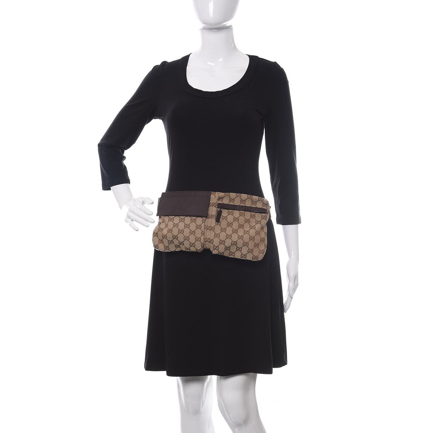 GG Monogram Double Pocket Belt Bag Dark Brown