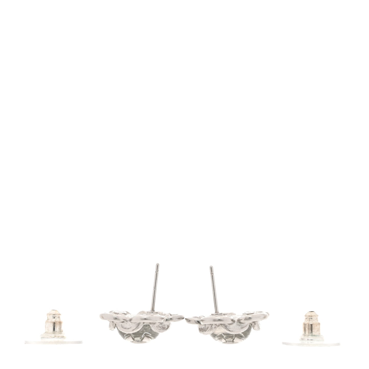Resin Pearl CC Flower Earrings Silver