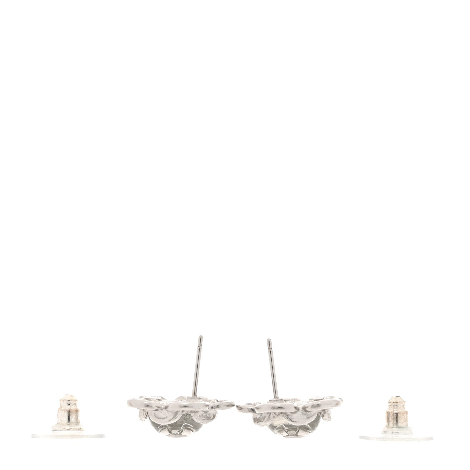 Chanel Resin Pearl CC Flower Earrings Silver 3 of 5