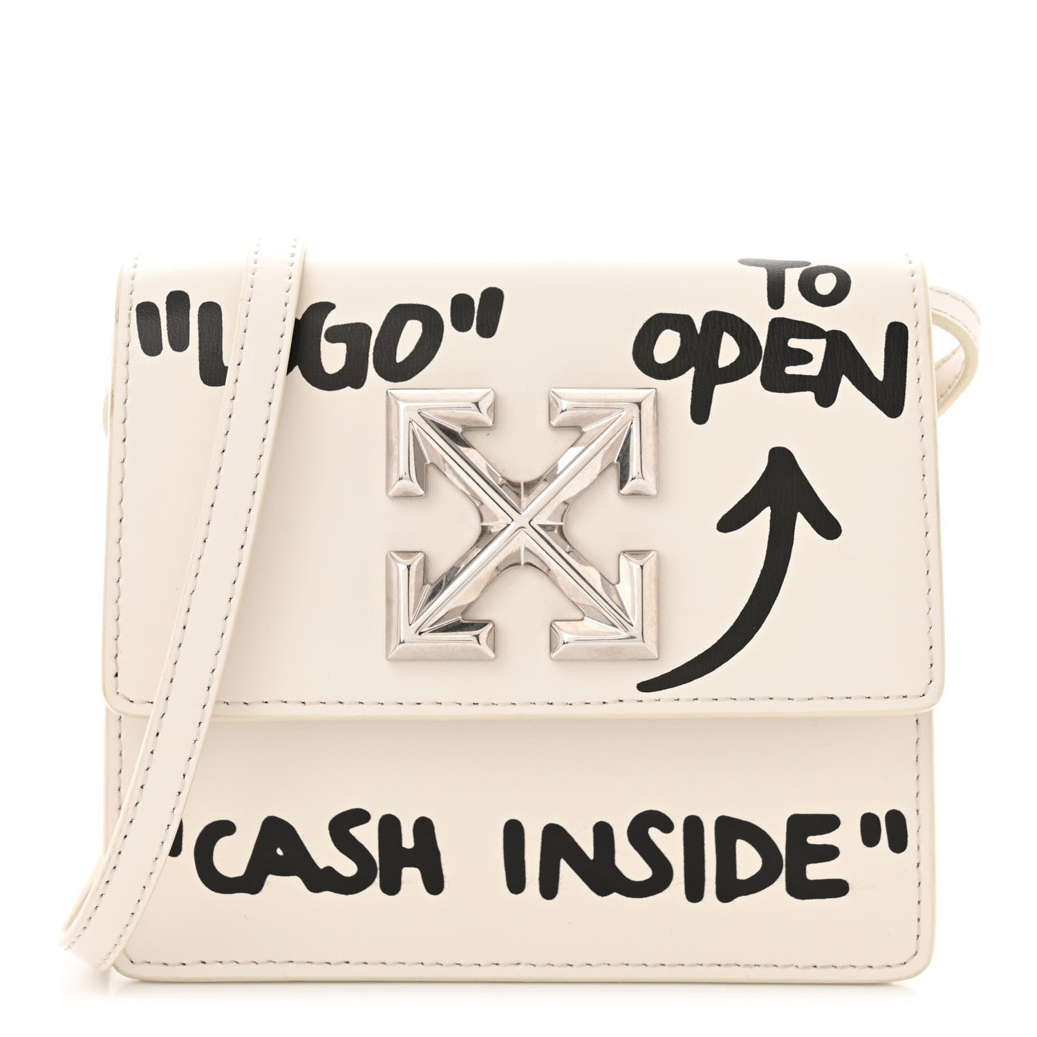 Off-White Calfskin Jitney 0.7 Cash Inside Crossbody Bag White 1 of 13